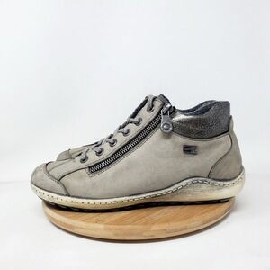 Remonte Shoes Womens 38 Tex Leather Zip High Top ZigZag Sneaker Boot Distressed